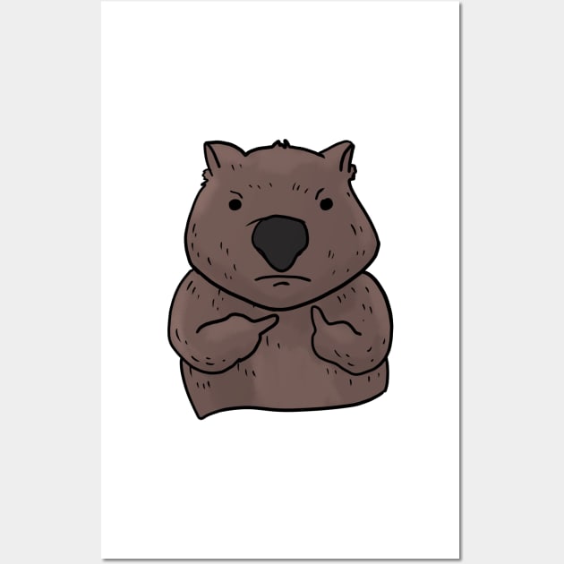 Grumpy Wombat Holding Middle finger funny gift Wall Art by Mesyo